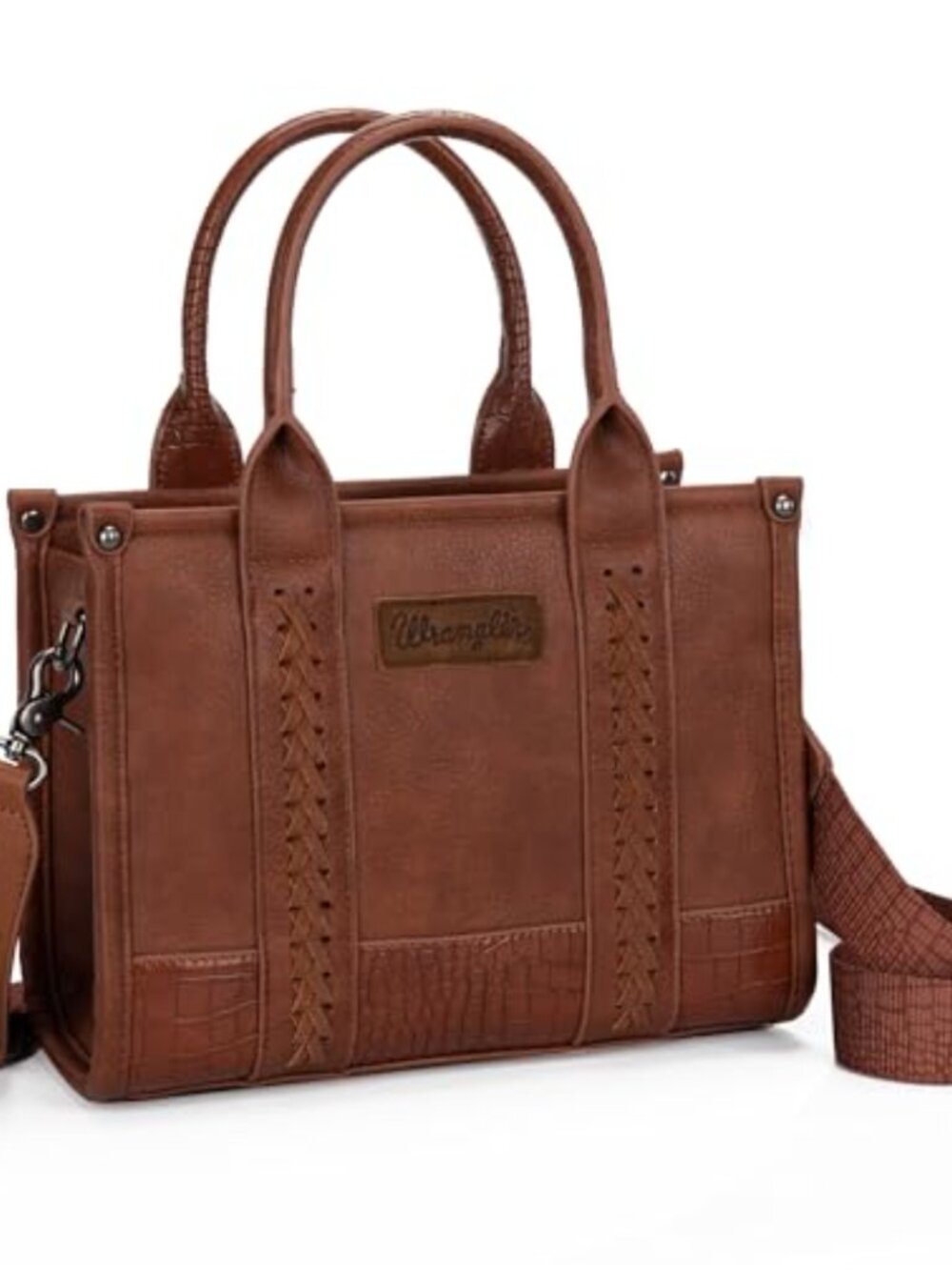 Crocodile Pattern Tote Handbag with Crossbody Strap Whipstitch Western Purse